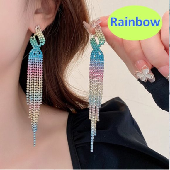 🍏50% OFF/3+...Colourful Rhinestone Tassel Earrings - Picture 4 of 5